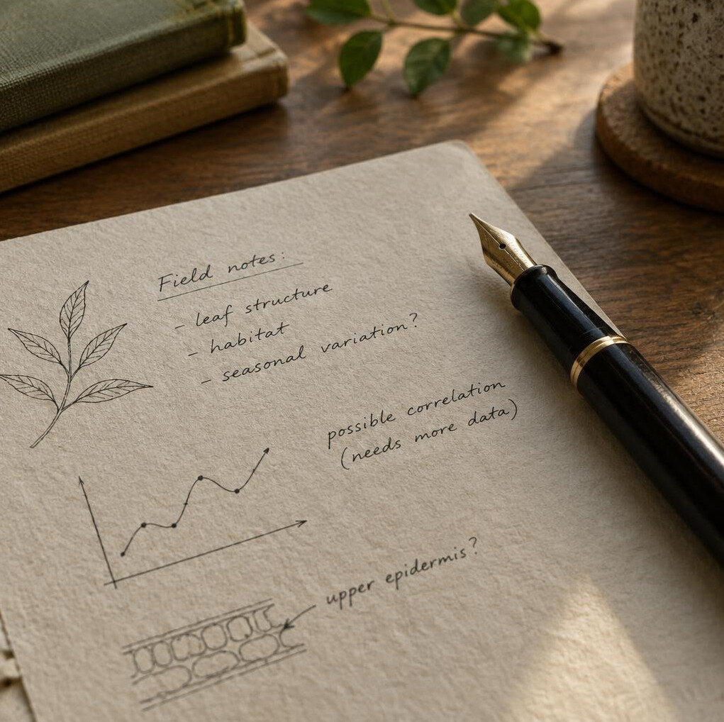 Handwritten notes and a fountain pen on paper