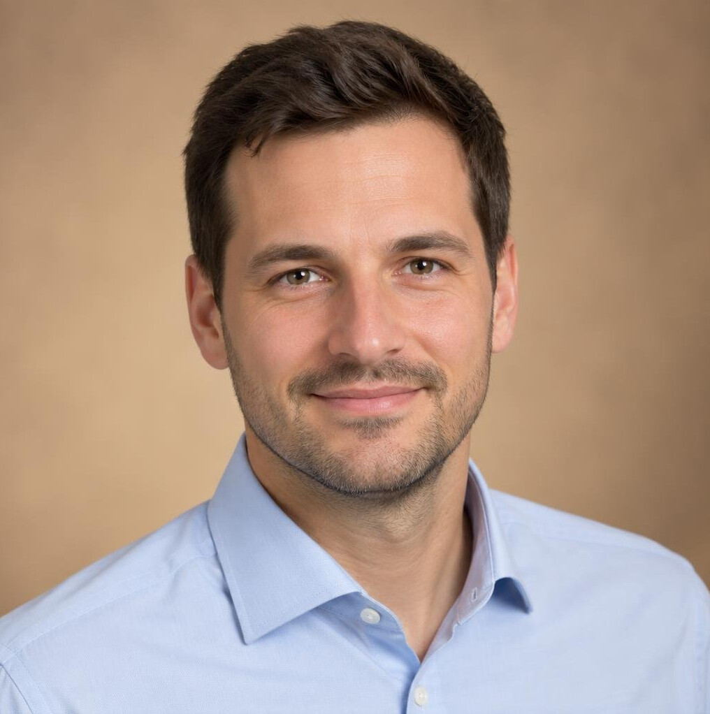 Studio portrait of a German man media psychologist in his thirties