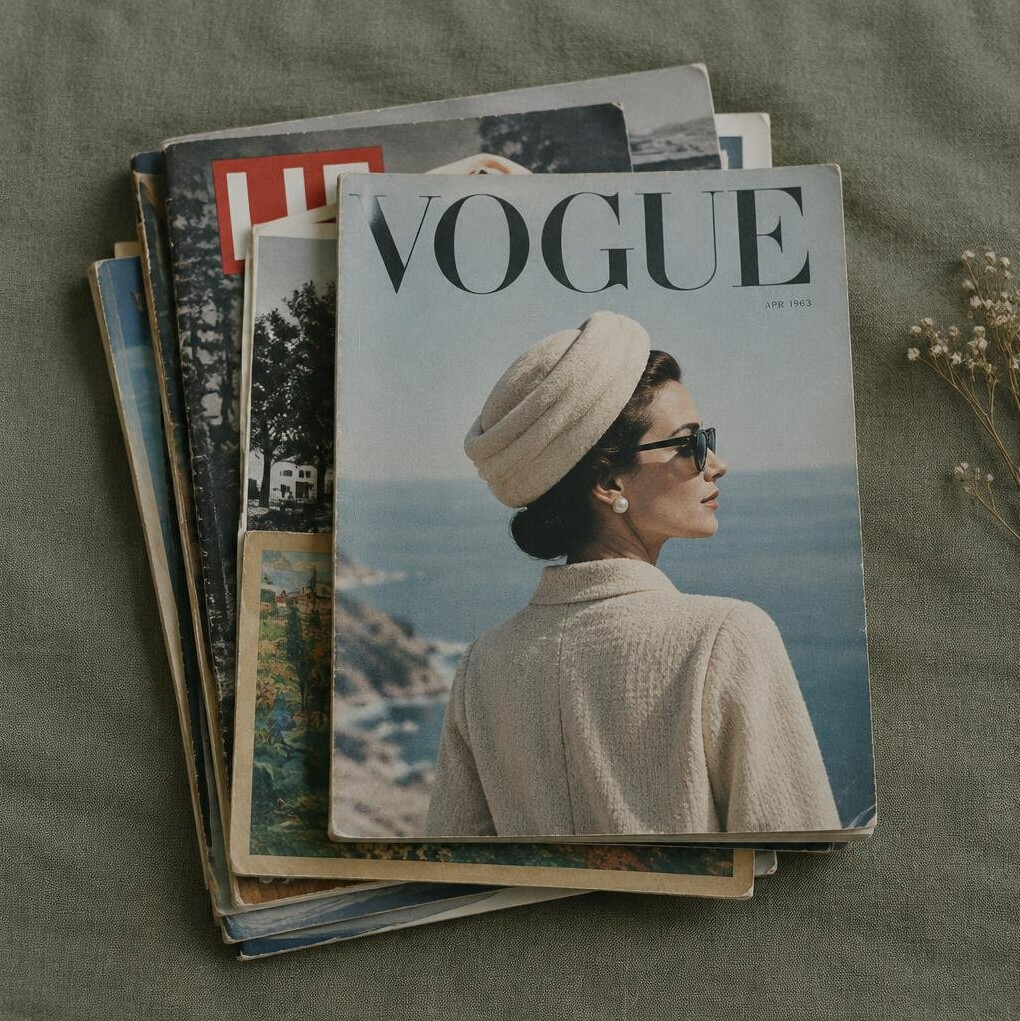 Stack of vintage magazines and printed publications