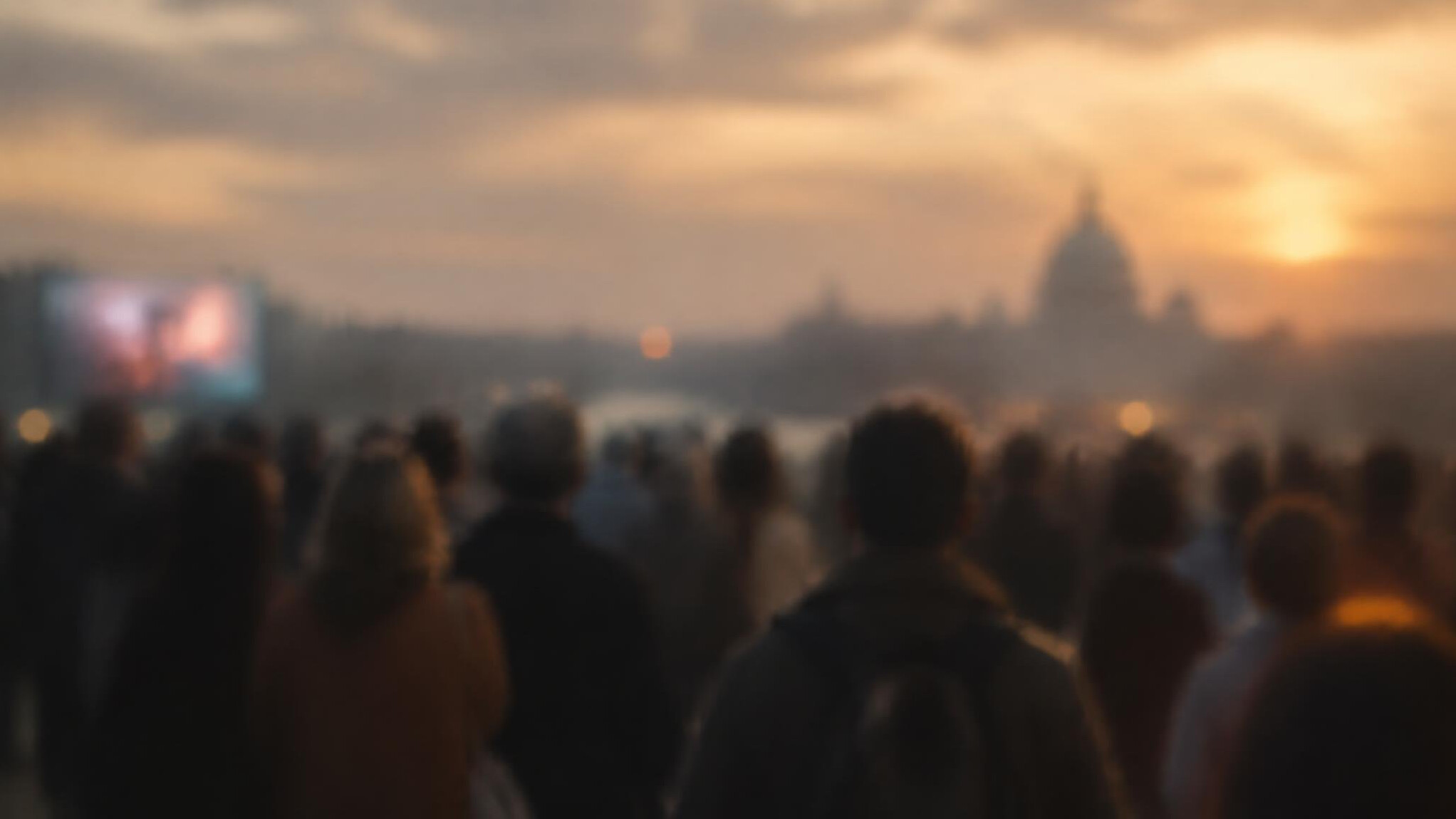 Blurred silhouettes of a crowd seen from a distance