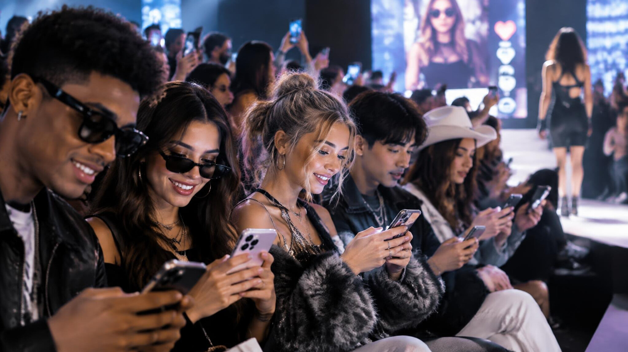 group of friends scrolling phones
